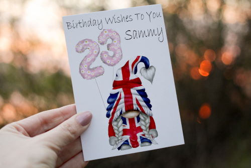 Union Jack Gnome Age Birthday Card, Card for 23rd Birthday